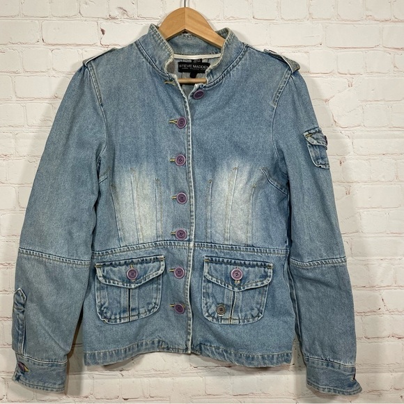 Vintage Steve Madden Jean Jacket Womens Size Large Faded Blue Buttons 90s - Picture 1 of 15